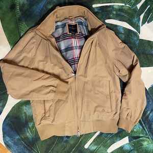 Brooks brothers casual canvas jacket, khaki zip up, plaid jacket, semi formal